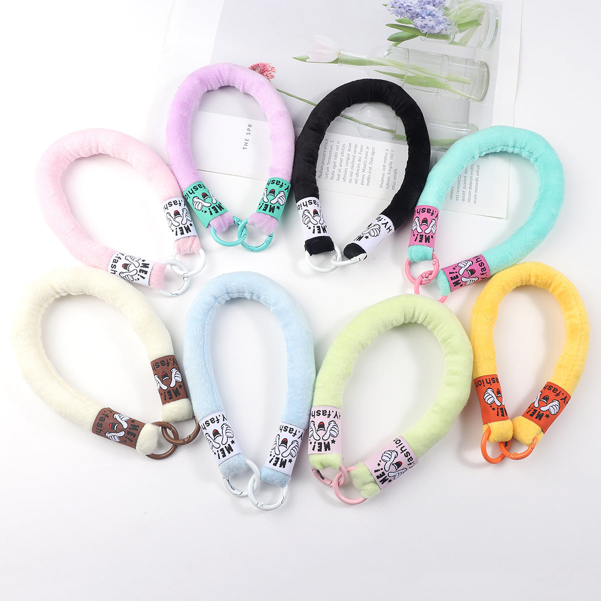 Plush Fabric Stuffed Lanyard Phone Keychain Soft Pastel Colors 2pcs