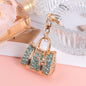 Rhinestone Mini Handbag Metal Keychain Gold Finish Colorful Gems 6
