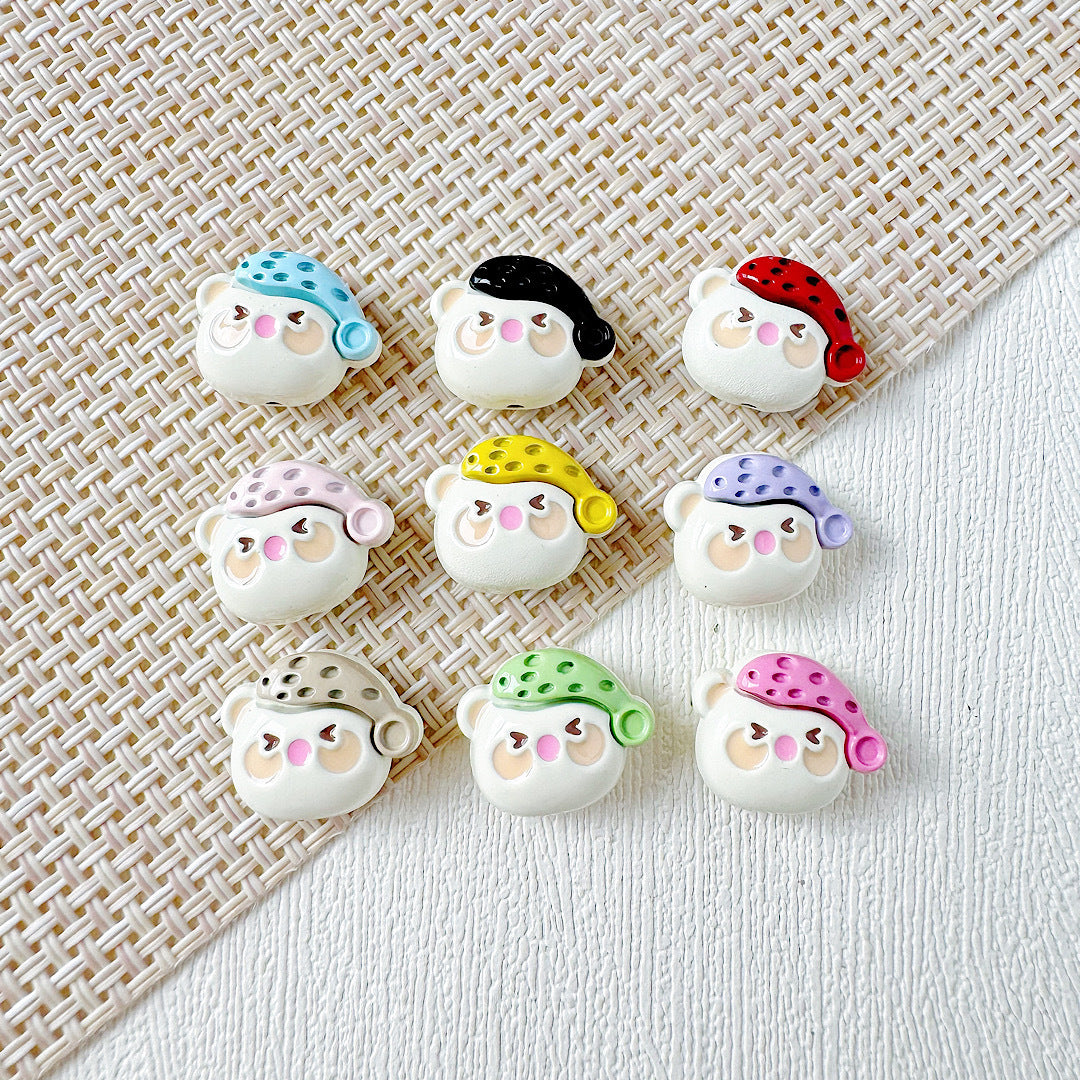 Baking Painted Teddy Bear and Flowerpot Metal Beads 15mm 10pcs 15