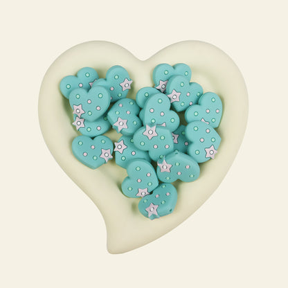 Silicone Focal Beads Pentagram Heart With Tiny Star 20pcs 11