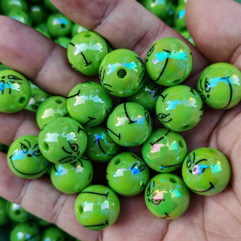 Plating Grinch Face Acrylic Beads 16mm Green Glossy 100pcs 4