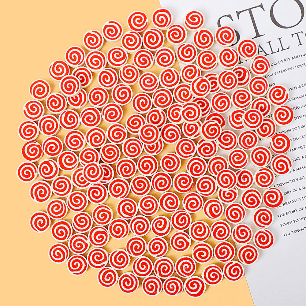 Flat Clay Beads 9mm Red Lollipop Pattern Polymer 100pcs 6