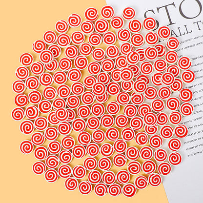 Flat Clay Beads 9mm Red Lollipop Pattern Polymer 100pcs 6
