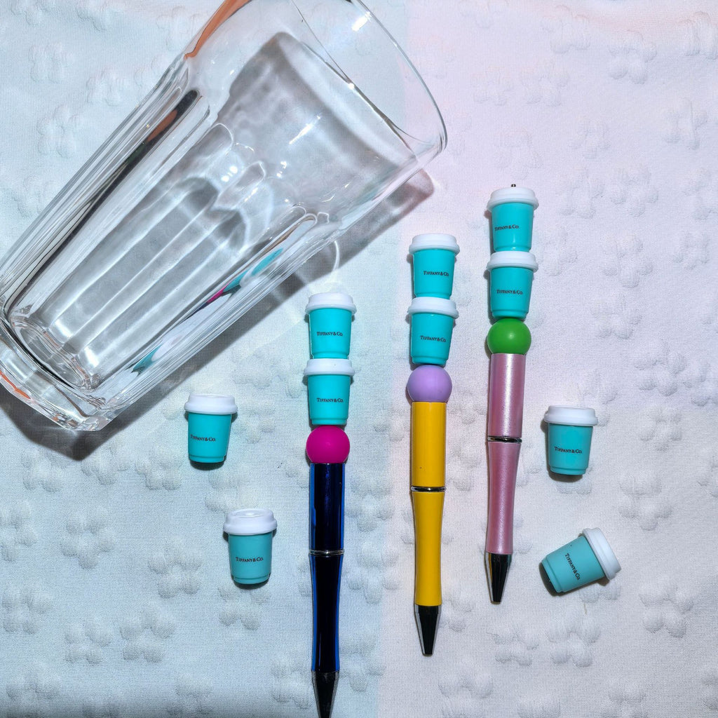 Silicone 3D Focal Beads Fresh Blue Cup Front Facing 20pcs 2