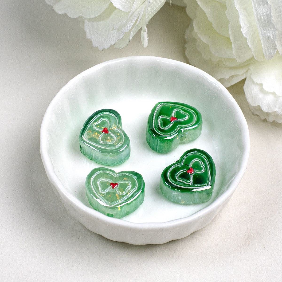Bow Pattern Heart Resin Beads 20mm Colorful Mixed 10pcs 12