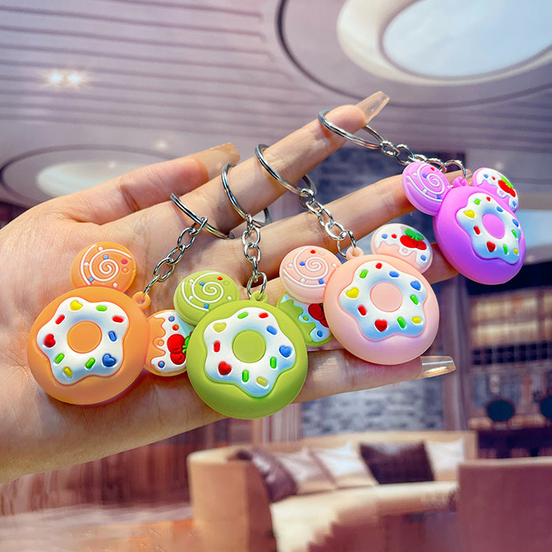 Cartoon Donut Keychain PVC Pastel Colors Big Ears Design