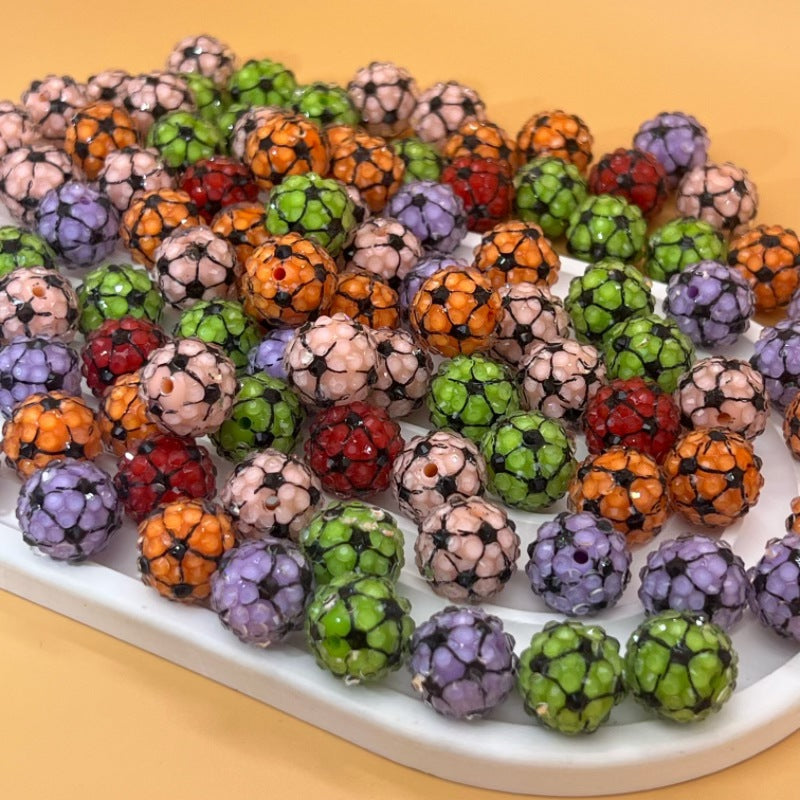 Football Patterned Rhinestone Bubblegum Beads 16mm 20mm 25pcs 3
