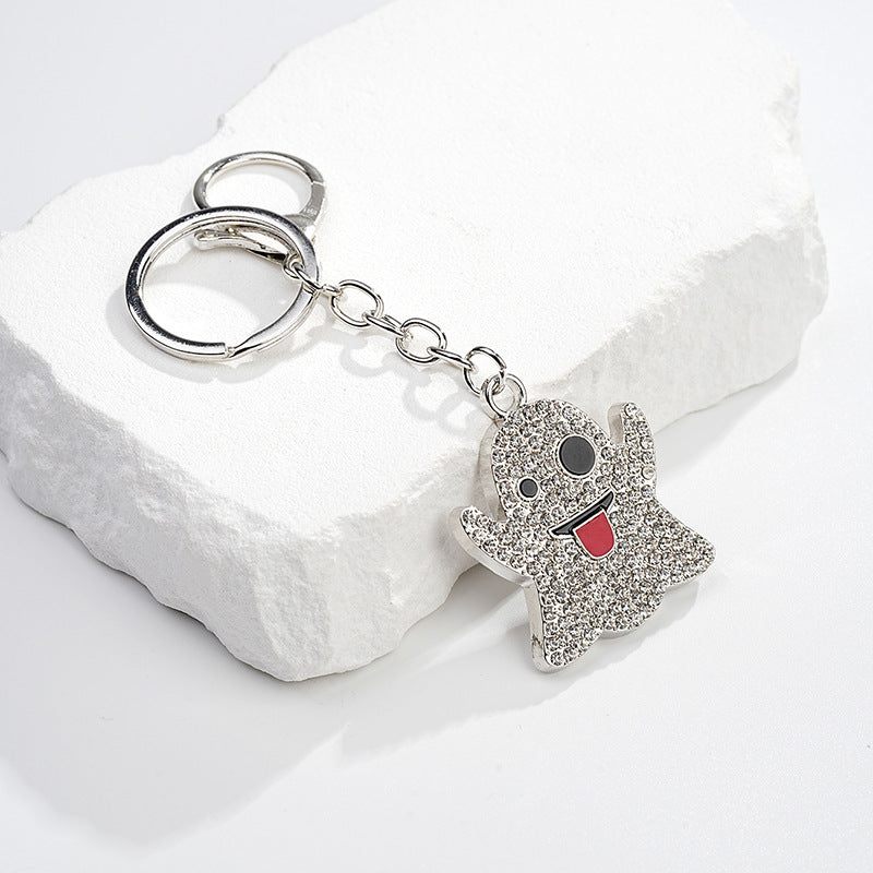 Diamond Crystal Halloween Ghost Keychain Metal Smiley Charm 2