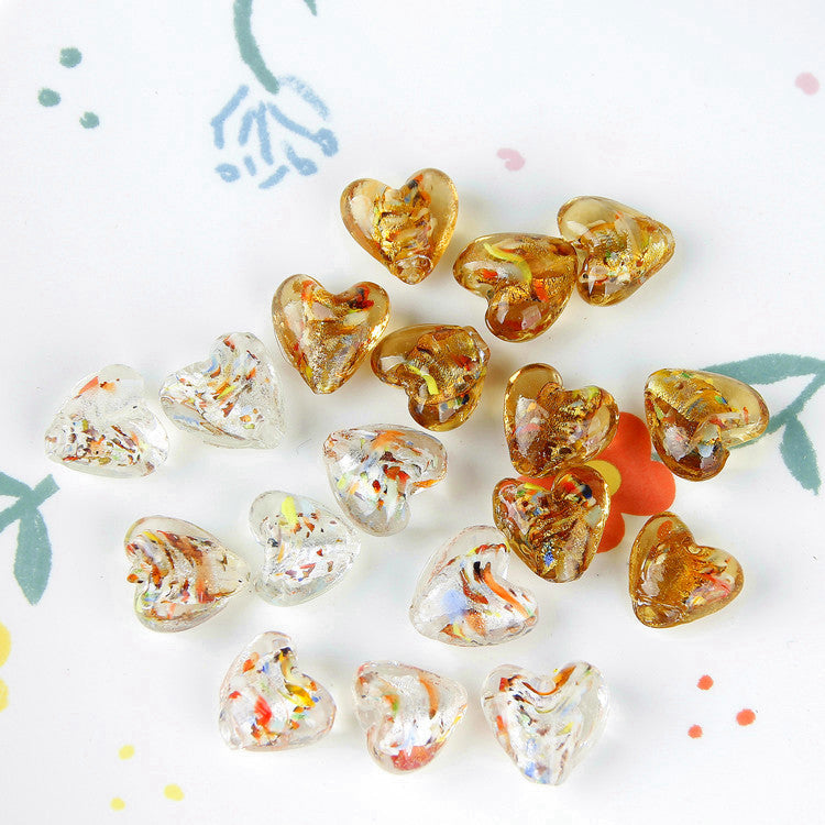 Vintage Japanese Hand Painted Heart Glass Beads 14-15mm 1pc