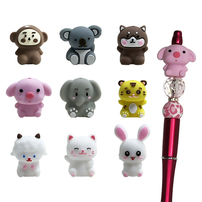 Silicone 3D Focal Beads Cartoon Animal Tiger Wide Eyes