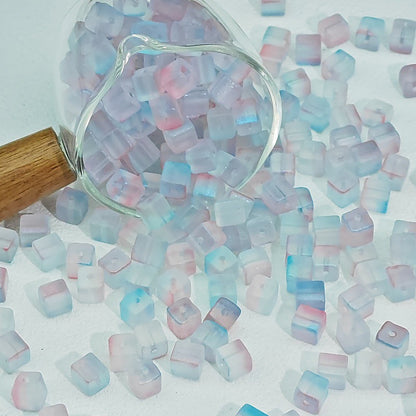 Transparent Sugar Cube Glass Beads 7mm Frosted Pastel 50pcs 18
