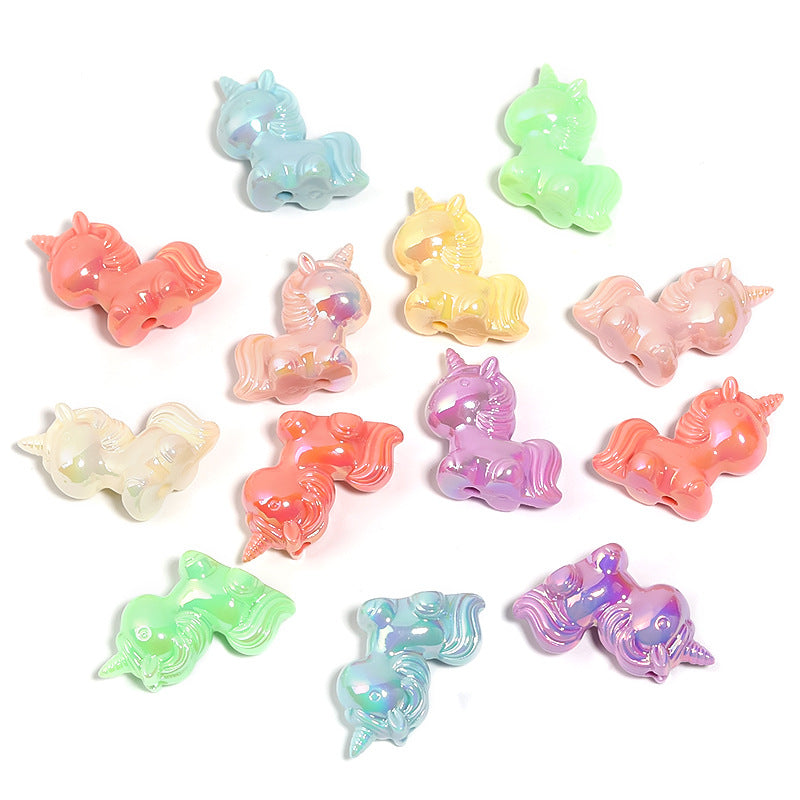 Glow In The Dark Unicorn Acrylic Beads 24-26mm Plated Pastel 25pcs 6