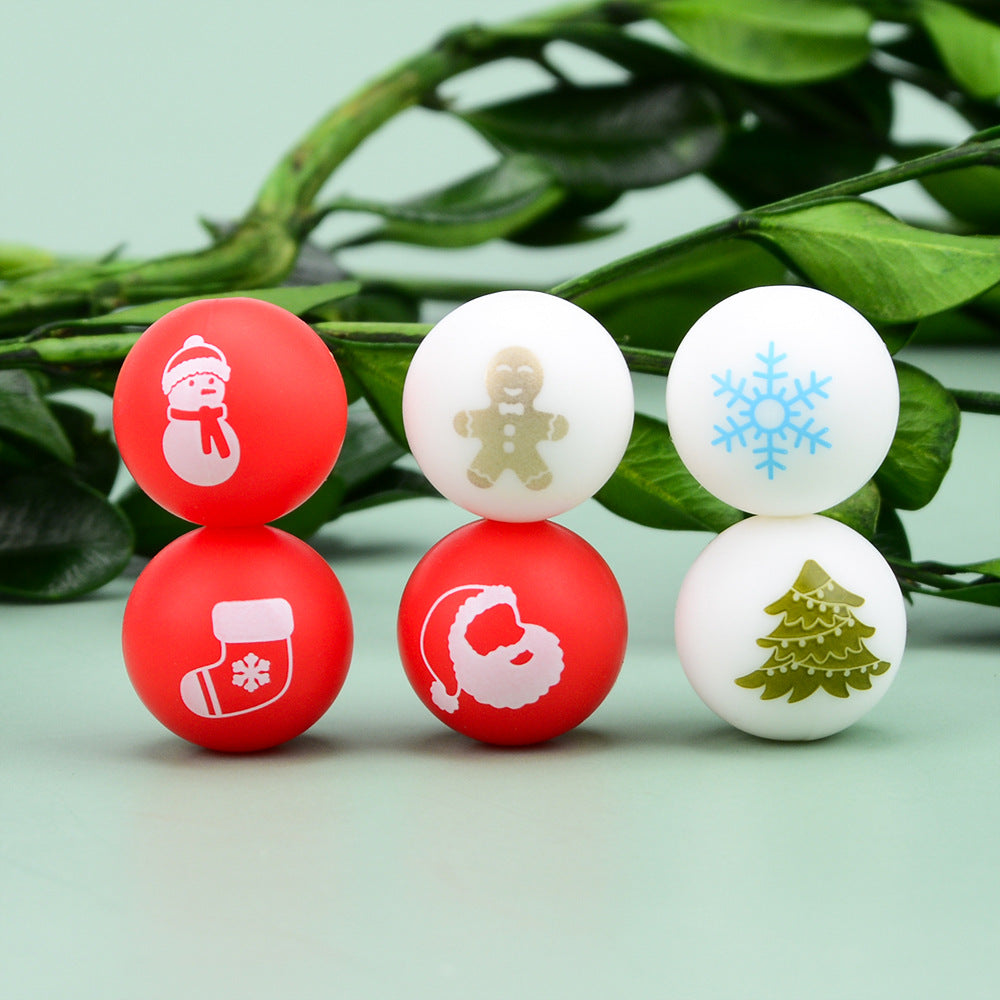 15mm Printed Christmas Silicone Beads Festive Holiday Designs 50pcs 2