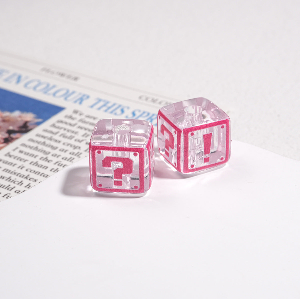Clear Square Acrylic Beads 14mm Question & Exclamation Mark Pattern 30pcs 4
