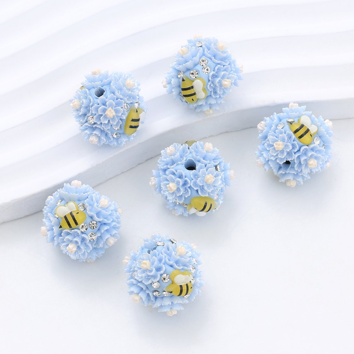 Floral Bubblegum Beads 23mm Bee Flower Ball Resin Rhinestone 3pcs 9