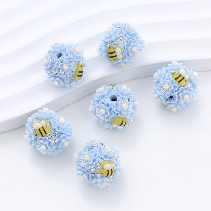 Floral Bubblegum Beads 23mm Bee Flower Ball Resin Rhinestone 3pcs 9