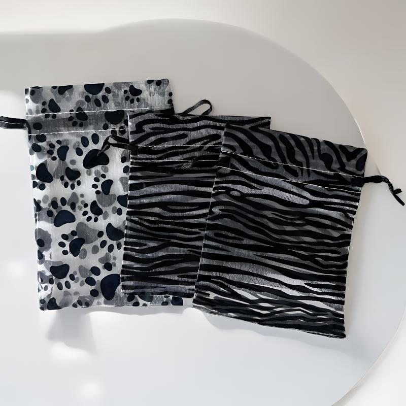 Organza Drawstring Bags Metallic Butterfly Puppy Paw Pattern 10pcs 2