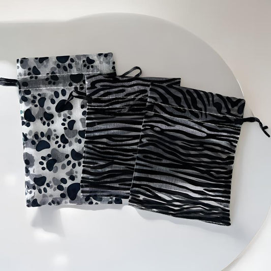 Organza Drawstring Bags Metallic Butterfly Puppy Paw Pattern 10pcs 2