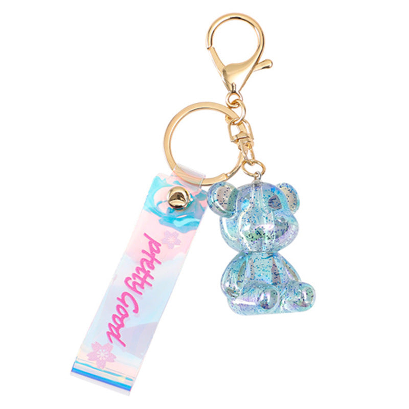 Acrylic Crystal Sitting Bear Keychain Iridescent Glitter Colors 4