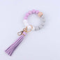 Octagonal Silicone Bead Wristlet Keychain Matte Beech Wood Tassel 12
