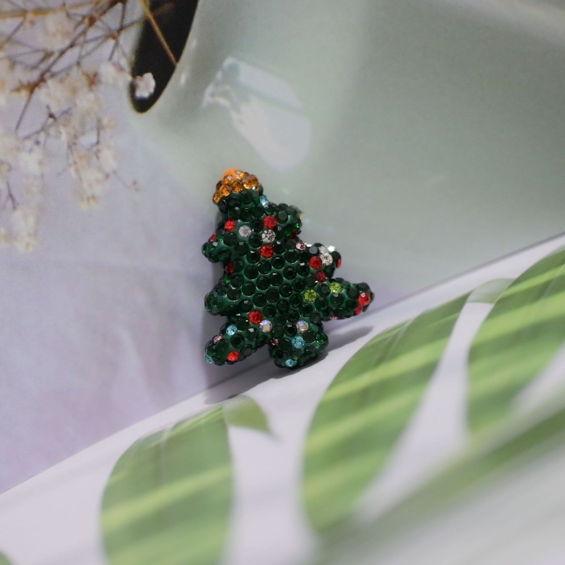 Polymer Clay Christmas Tree Rhinestone Beads 30mm Festive Holiday 10pcs 13