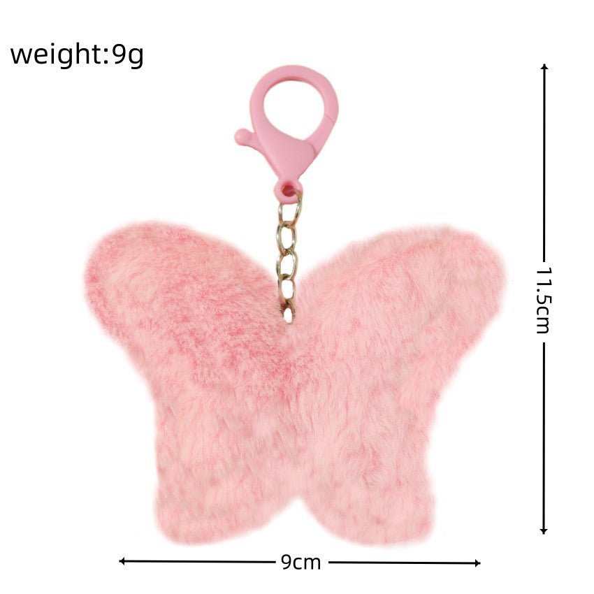 Plush Butterfly Keychain Soft Pink Fluffy Pom Pom Charm 5