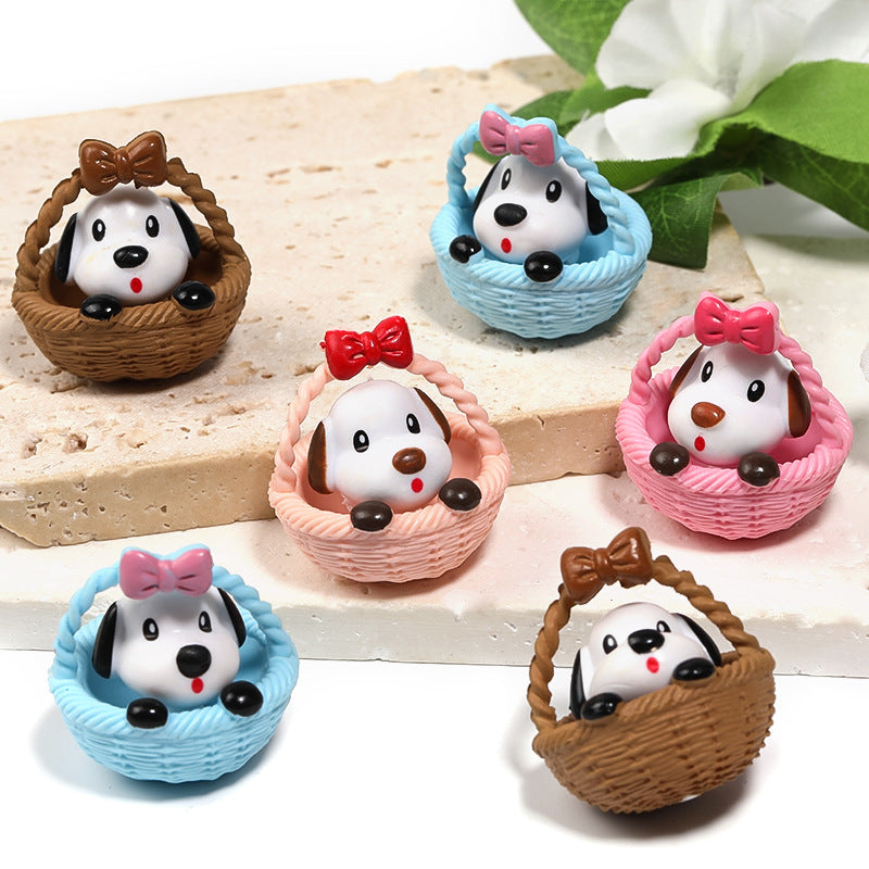 Cartoon Bamboo Basket Puppy Resin Beads 32mm 20pcs