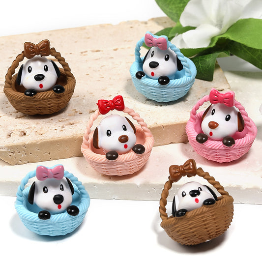 Cartoon Bamboo Basket Puppy Resin Beads 32mm 20pcs