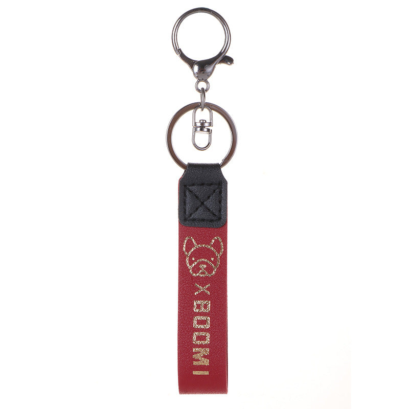 Leather Wristlet Keychain with Gold Embossed Bear Detail 7