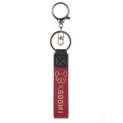 Leather Wristlet Keychain with Gold Embossed Bear Detail 7