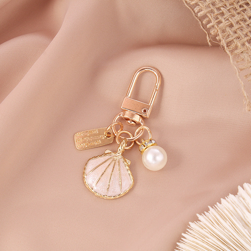 Alloy Starfish Keychain Metal Pastel Shell and Pearl Charm 7