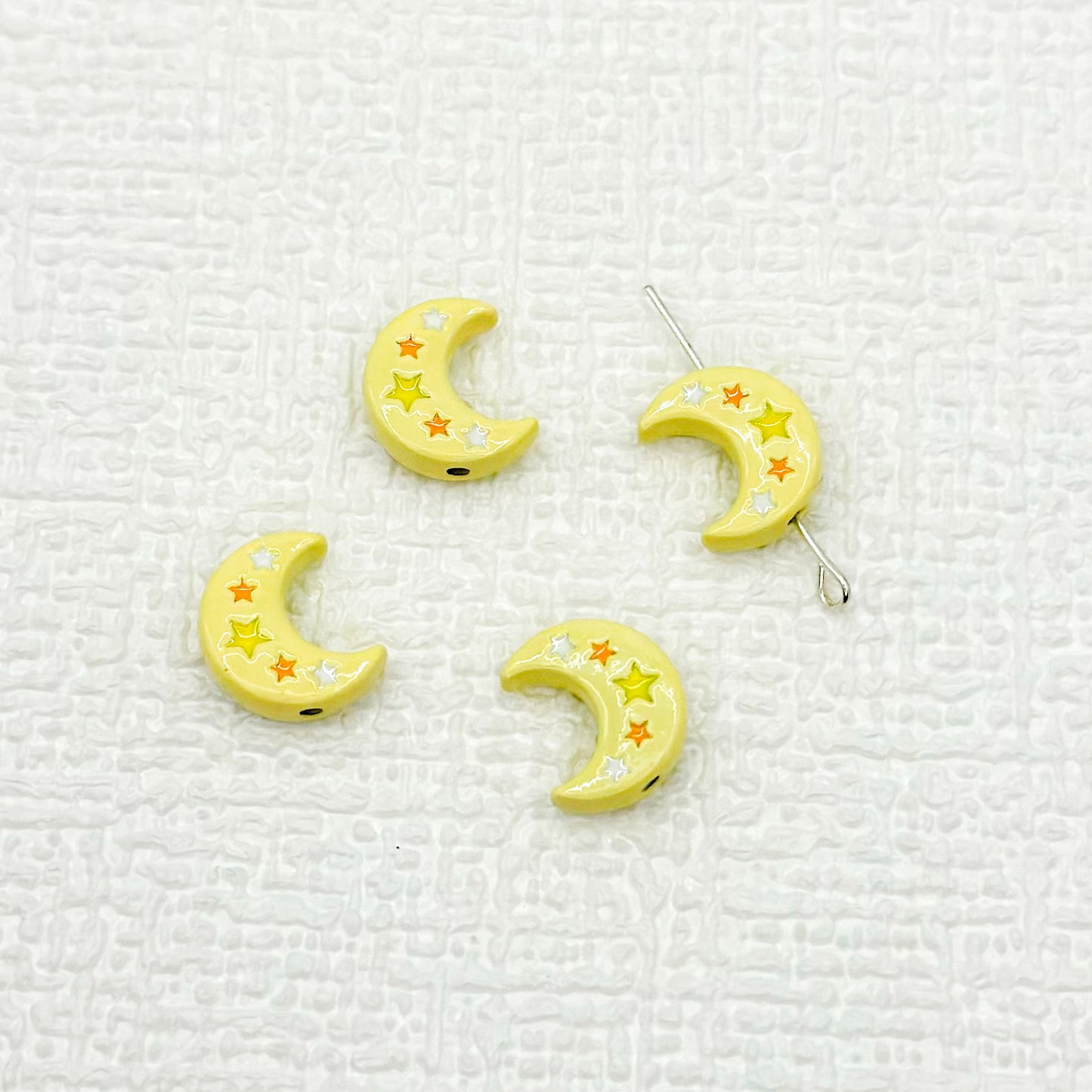 Star Moon Metal Beads 14mm Painted Glossy Celestial 10pcs 8