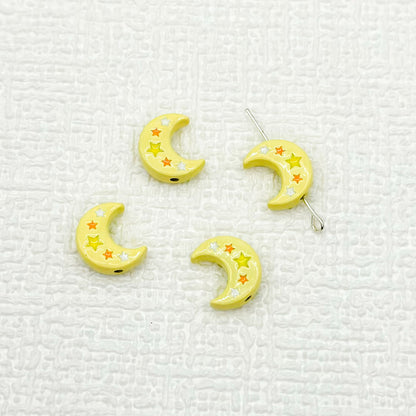 Star Moon Metal Beads 14mm Painted Glossy Celestial 10pcs 8