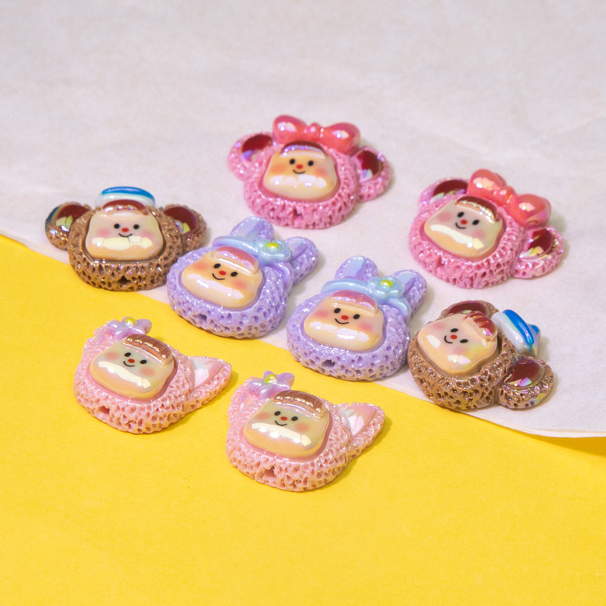 Plating Cute Duoduo Girl Series Resin Beads Glossy Animal Faces 10pcs 4