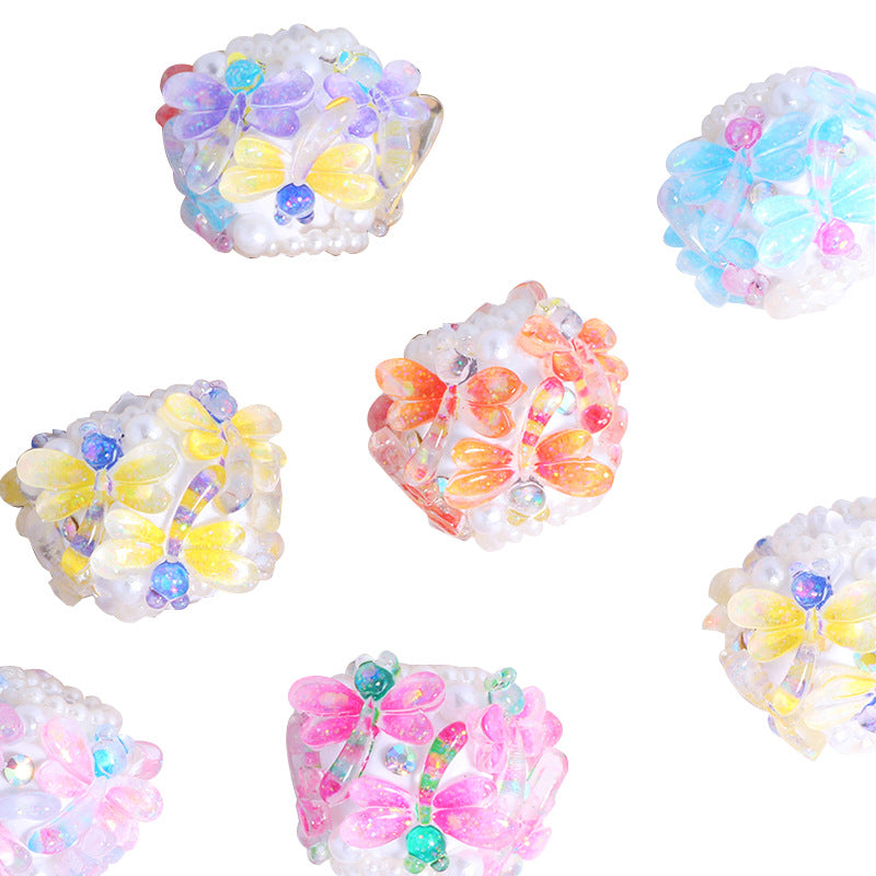 Embellished Dragonfly Clay Beads 22mm Vibrant Translucent Insects 5pcs 5