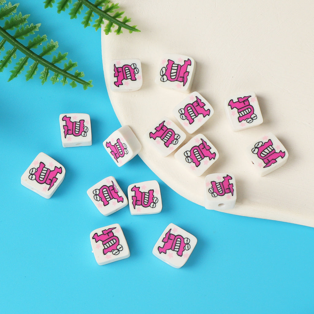 Square Clay Beads 9mm Pink Cartoon Waniyama-San 100pcs 3