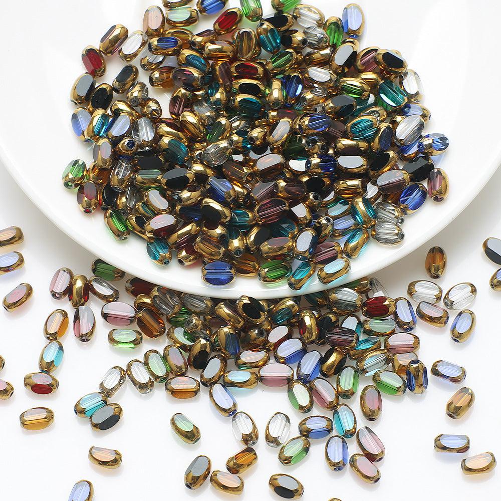 Gilded Oval Seed Glass Beads 4x6mm Plated Gold Frame 96pcs 2