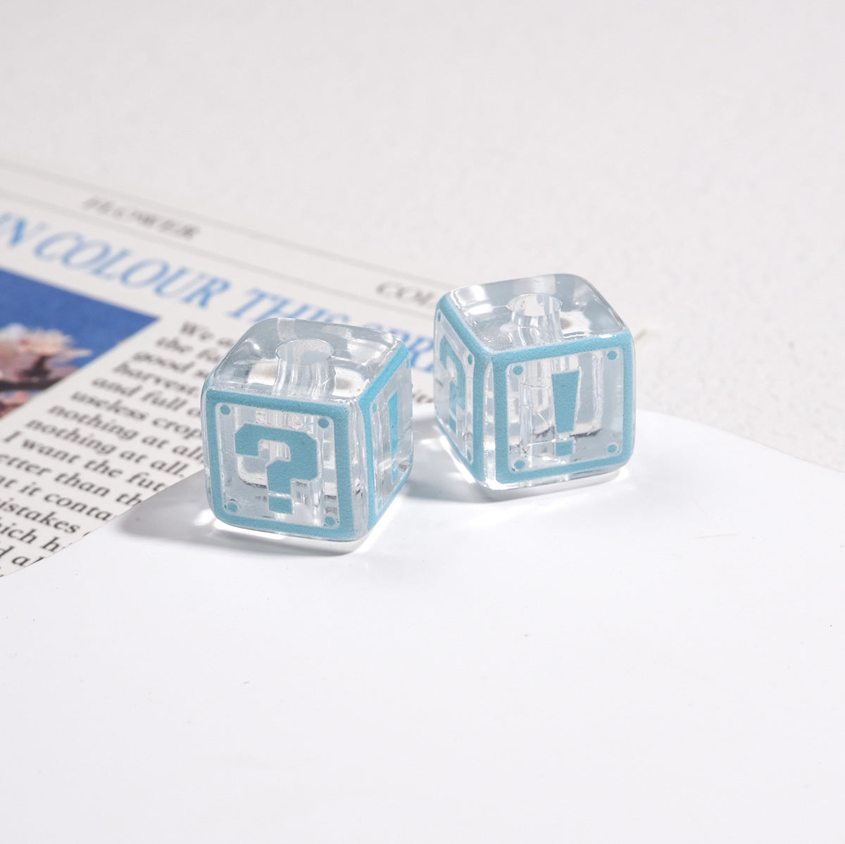 Clear Square Acrylic Beads 14mm Question & Exclamation Mark Pattern 30pcs 10