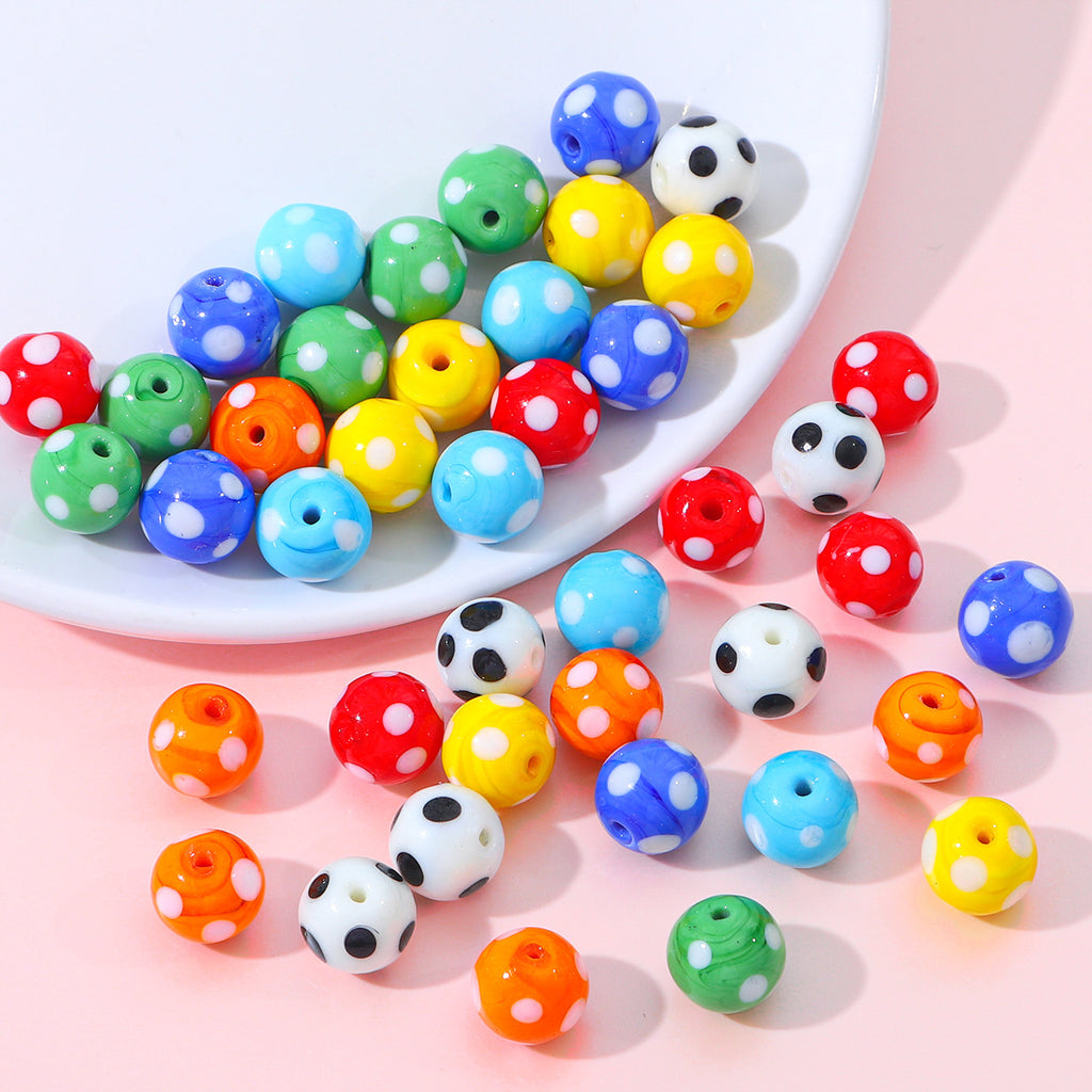 Painted Dots Glass Beads 12mm Colorful Glossy 2pcs