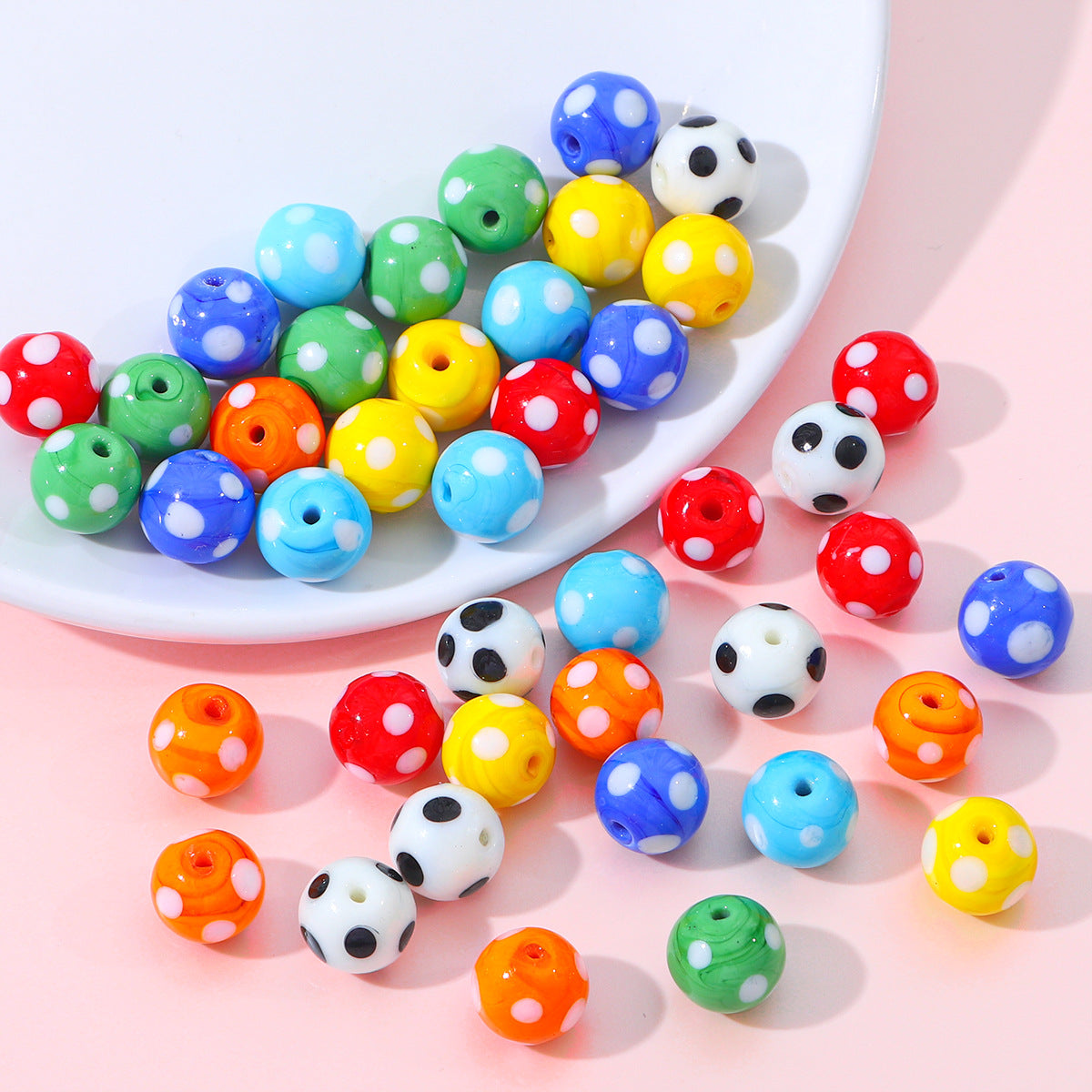 Painted Dots Glass Beads 12mm Colorful Glossy 2pcs