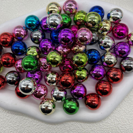 Plated Bubblegum Beads 20mm Metallic Mirror Finish Mixed Colors 20pcs