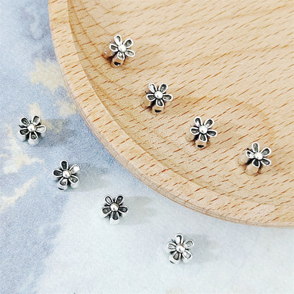 Alloy Flower Spacer Beads 6mm Five Petal Tibetan Silver Tone 100pcs 3