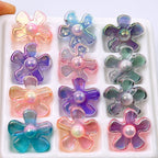 Plating Irregular Flower Acrylic Beads 26mm Transparent Pastel 100pcs 6