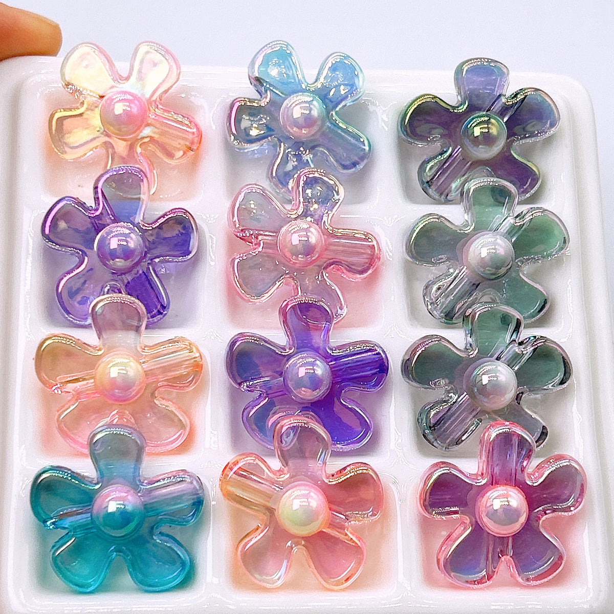 Plating Irregular Flower Acrylic Beads 26mm Transparent Pastel 100pcs 6