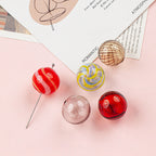Vintage Hollow Striped Blown Glass Beads 21mm 4pcs 4