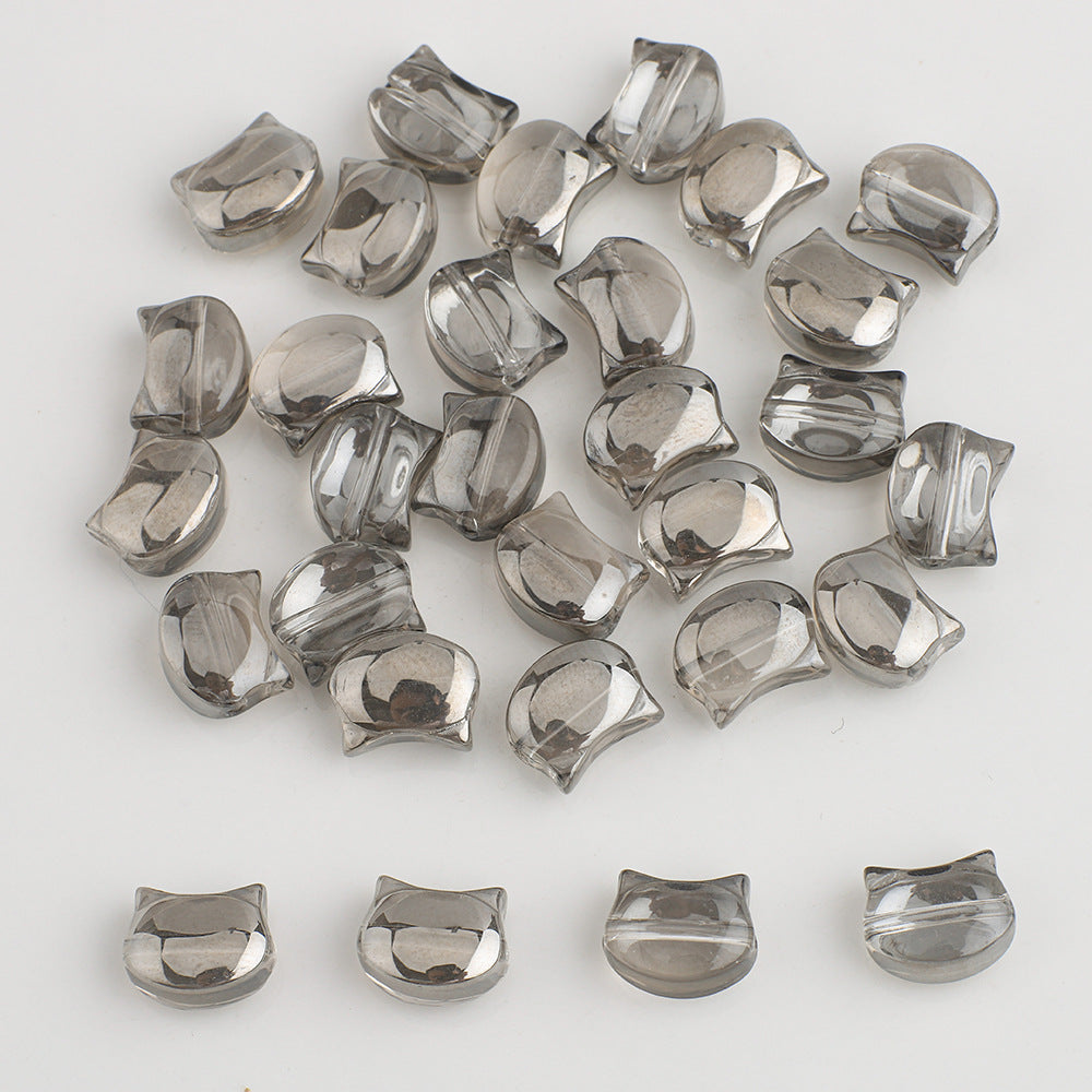 Plating Flat Cat Head Glass Beads 8mm x 10mm Iridescent Colors 30pcs 17