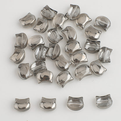 Plating Flat Cat Head Glass Beads 8mm x 10mm Iridescent Colors 30pcs 17