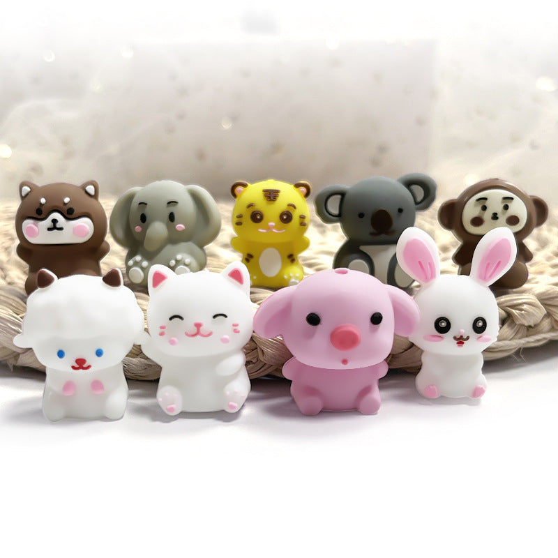 Silicone 3D Focal Beads Cartoon Animal Tiger Wide Eyes 3