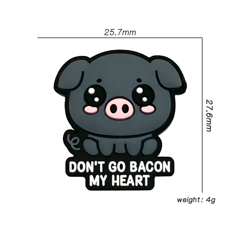 Silicone Focal Beads Black Pig With Don Go Bacon My Heart Text 20pcs 2