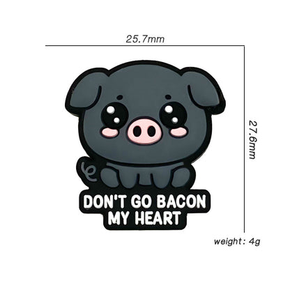 Silicone Focal Beads Black Pig With Don Go Bacon My Heart Text 20pcs 2